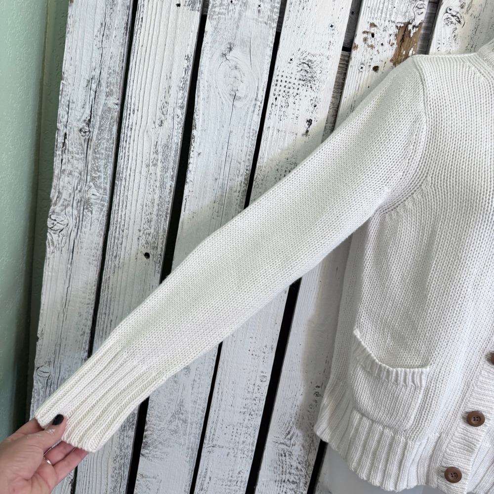 Eddie Bauer Cardigan Sweater Women M Cream White Shaker Knit Button Up Classic - Picture 11 of 11